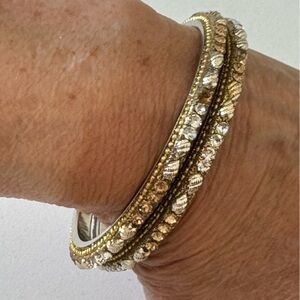 Anthropologie gold silver crystal beaded skinny bangle bracelets NWOT Set of 2